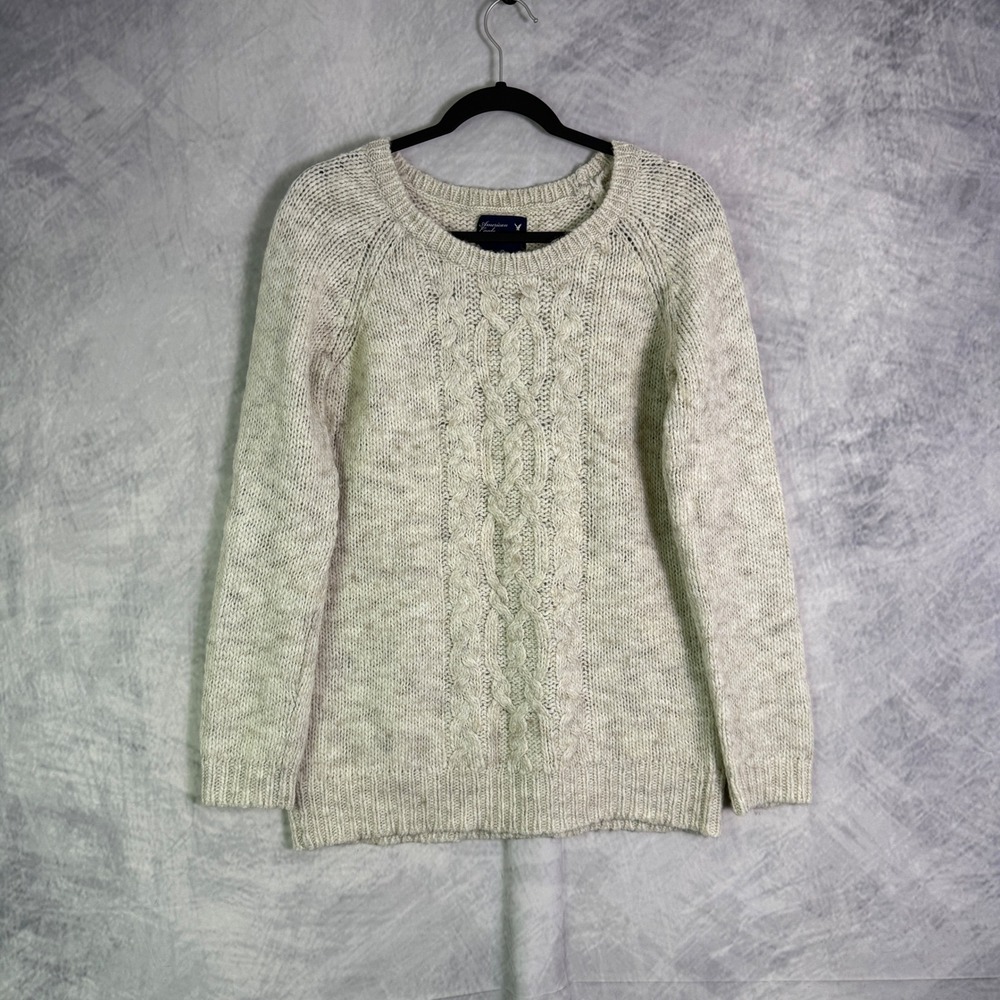 vtg y2k Cable Knit Sweater womens sz L Wool alpaca fishermen preppy Rory Gilmore